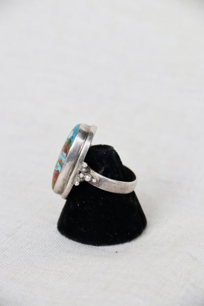 Sterling Silver Rainbow Calsilica ring