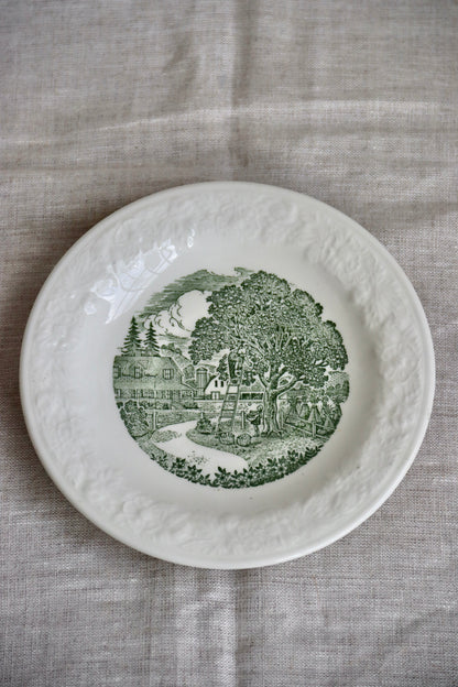 Vintage Homer Laughlin Pastoral Vintage Saucer Plate - 6” Green Farm Scene M57N6 USA