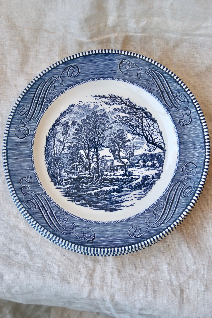 Set of 3 Vintage Royal China Currier & Ives Dinner Plates