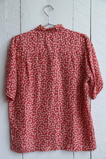 Red Floral Silk Button Down Shirt