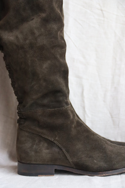 Frye Knee High Lace Up Suede Boots