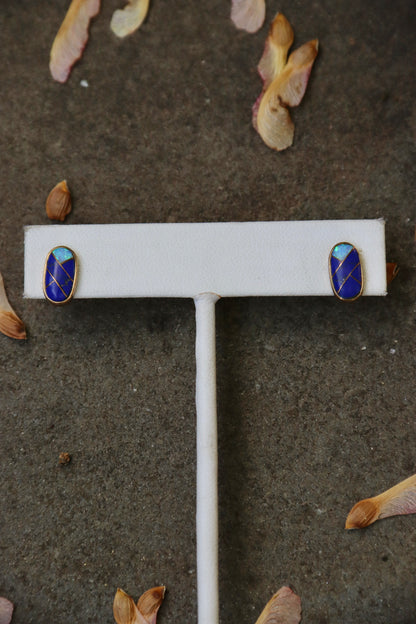 Lapis and Opal Sterling Silver Stud Earrings