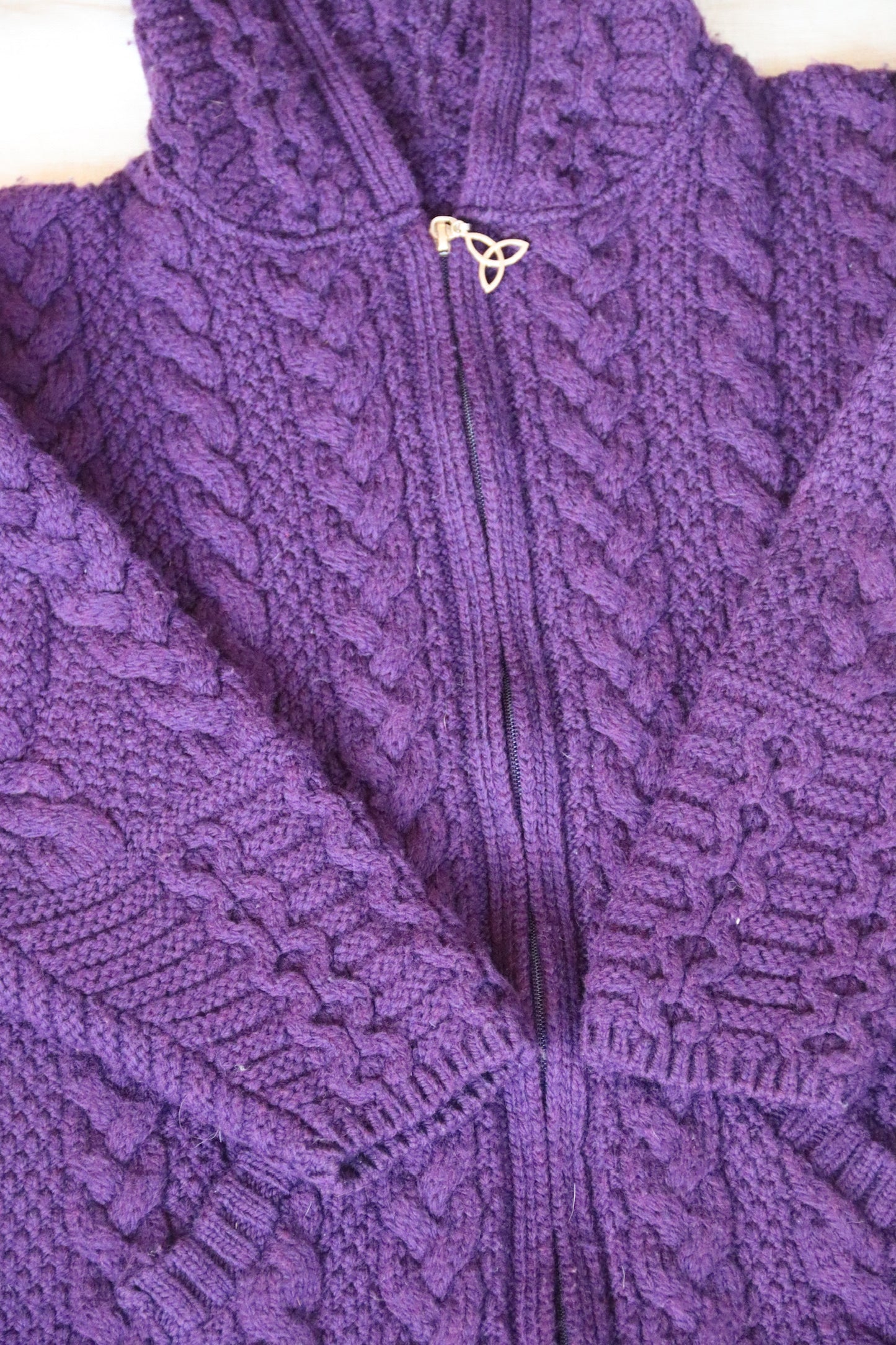 Purple Cable Knit Zip Sweater