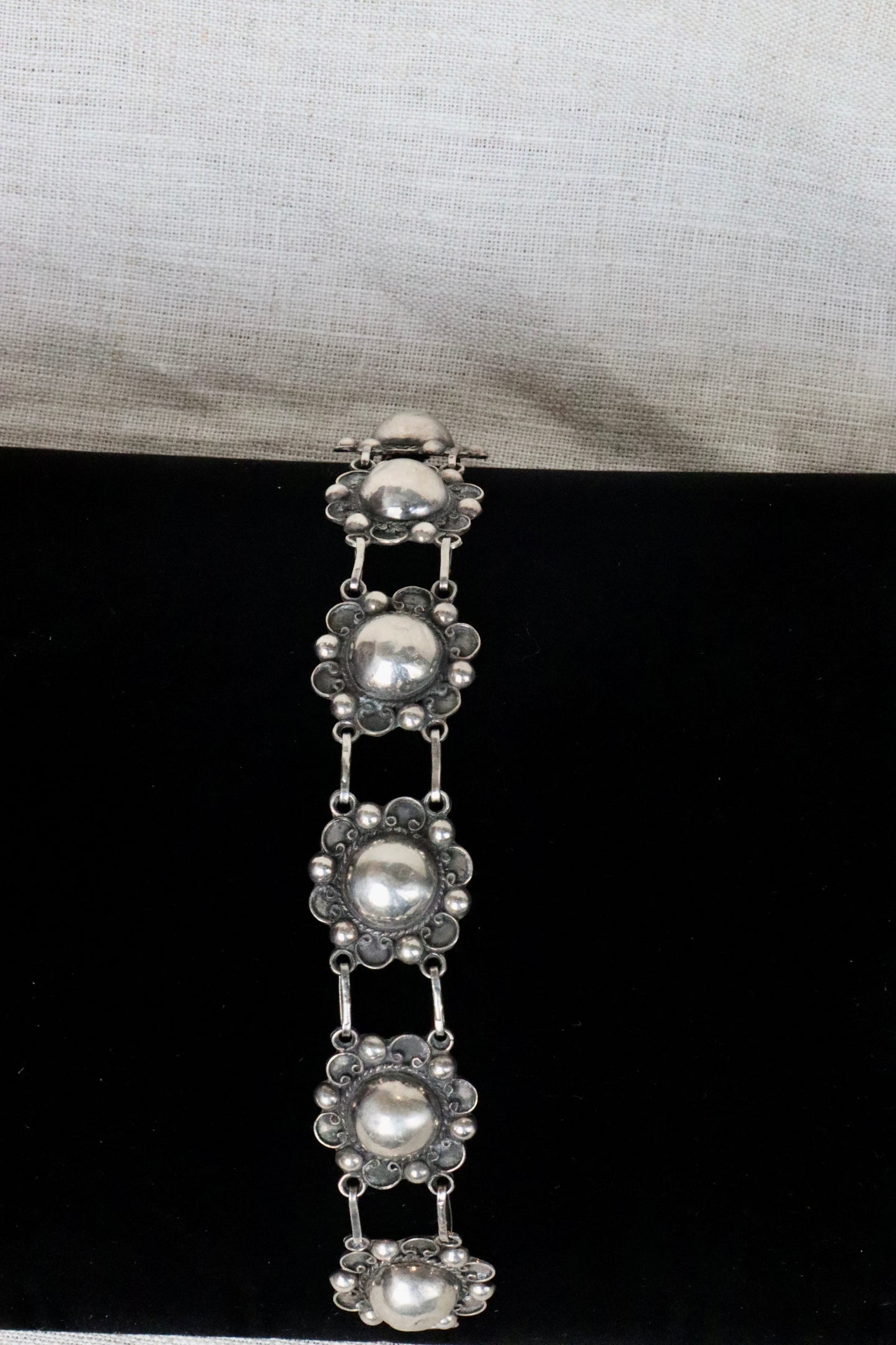 Sterling Silver floral medallion link bracelet