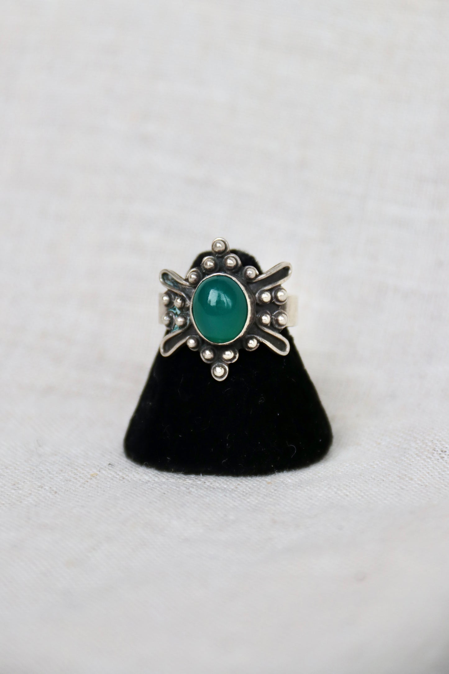 Sterling Silver adjustable green stone ring