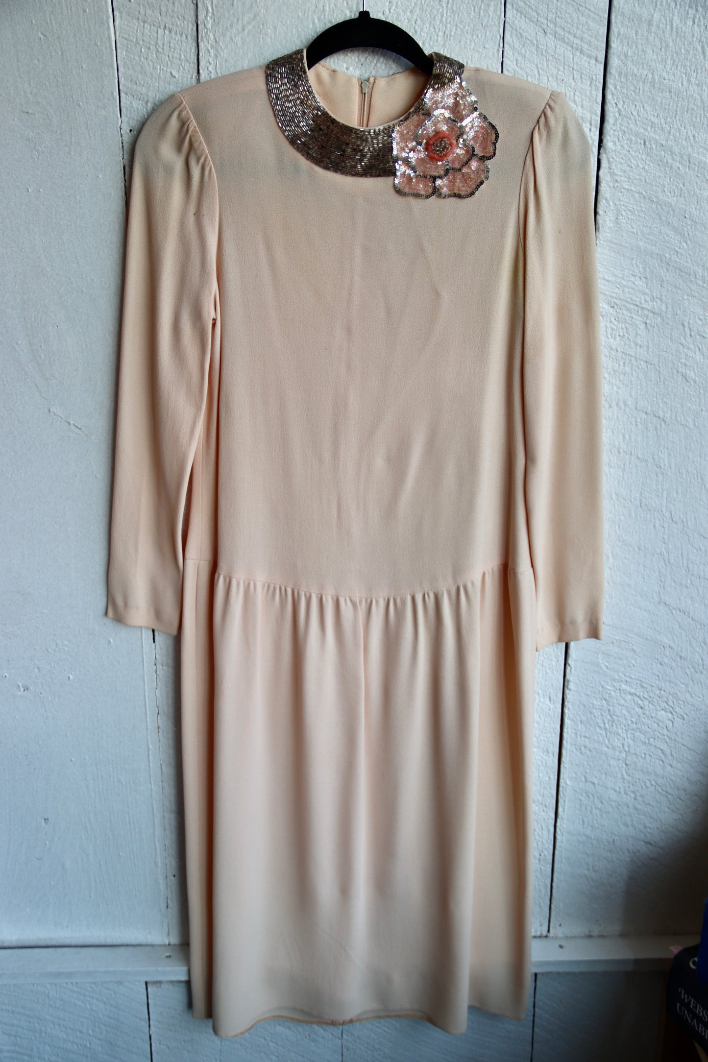 Vintage 80s Pink Shift Dress With Beaded Details