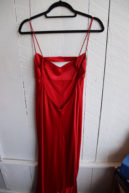 BCBG Maxazaria Red Silk Maxi Dress with Beaded Straps