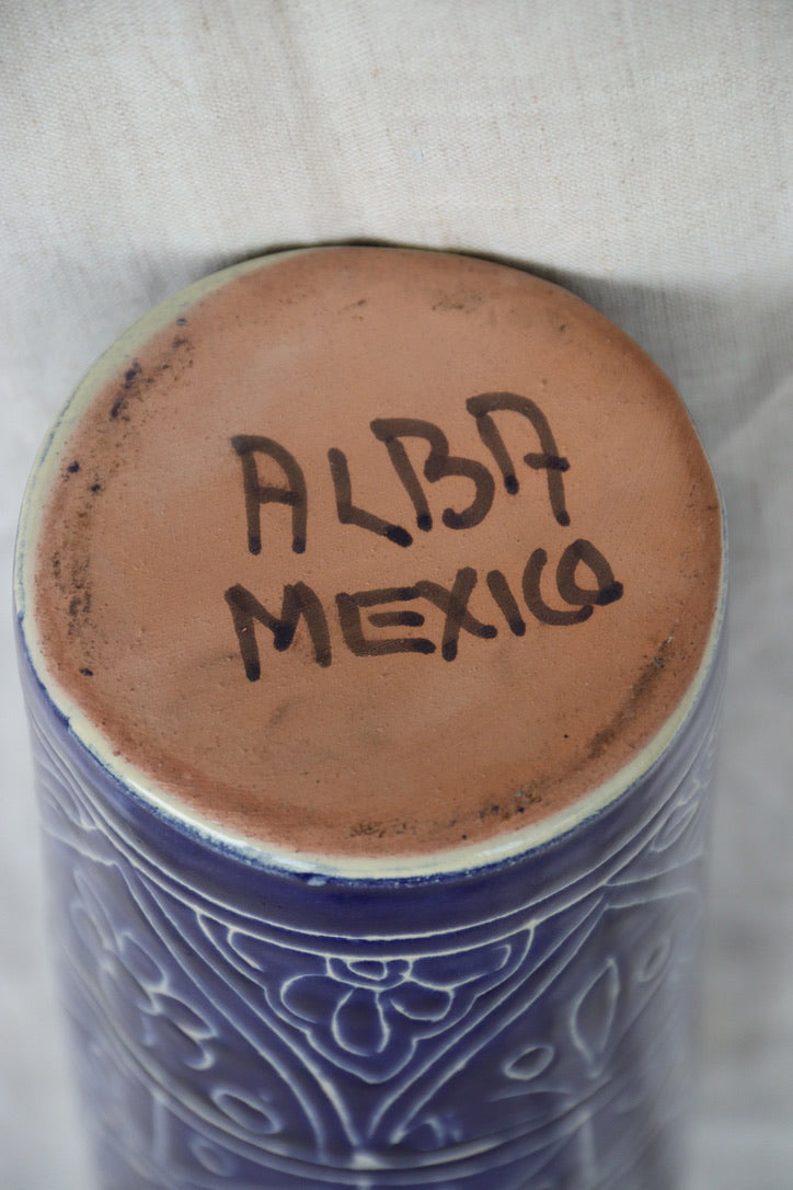 Mexican Blue Ceramic Pitcher - as is
