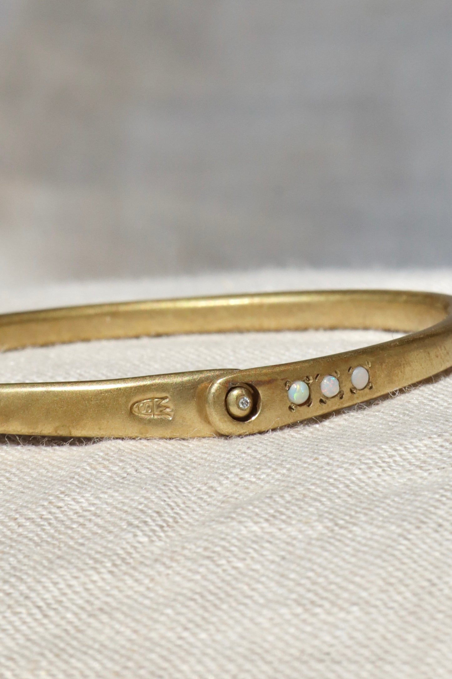 Scosha Brass Bangle Bracelet with Opal and Diamond