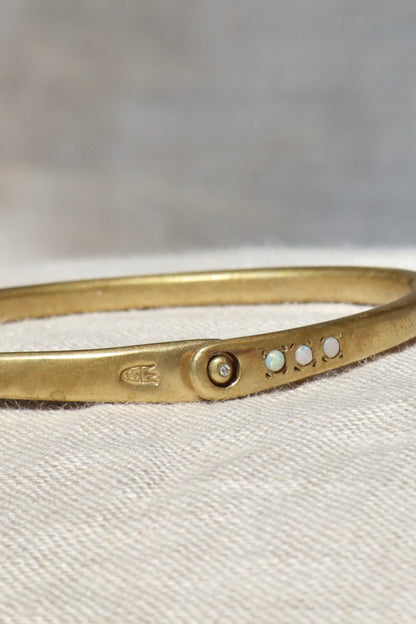 Scosha Brass Bangle Bracelet with Opal and Diamond