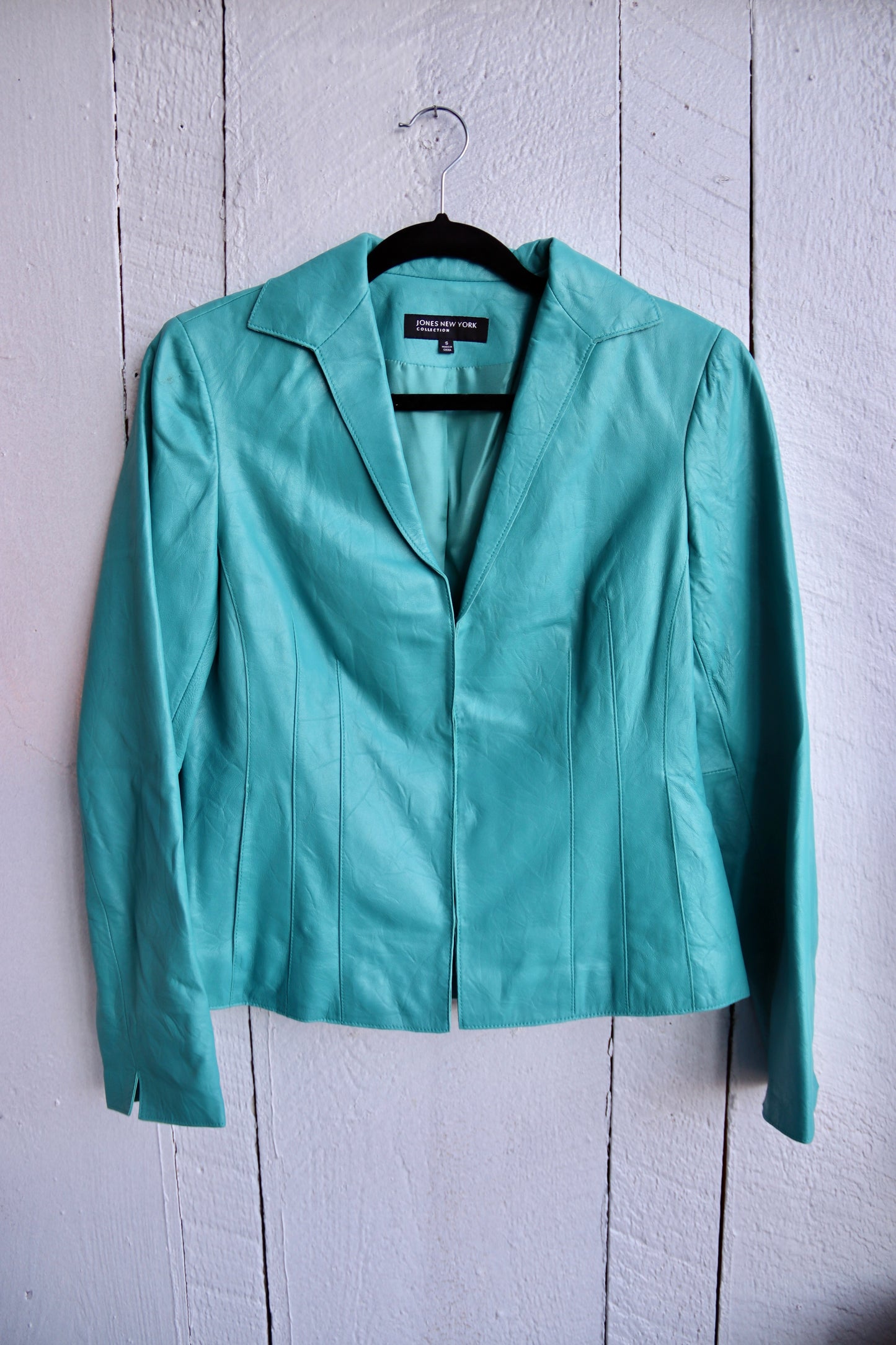 Jones New York Turquoise Leather Coat