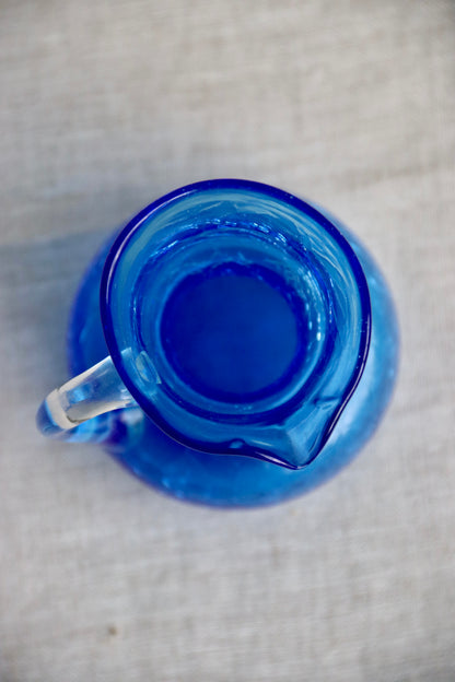 Blue Crackle Glass Pitcher Vase