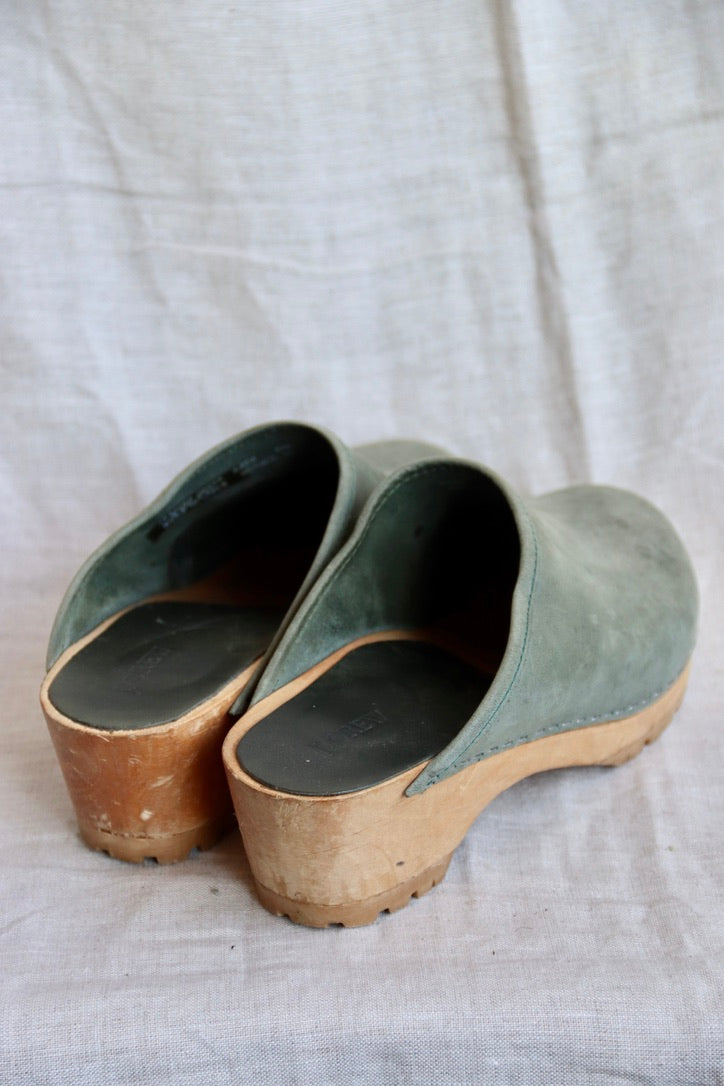 J. Crew Sage Green Leather Clogs