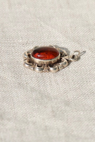 Sterling Silver Scalloped Amber Pendant