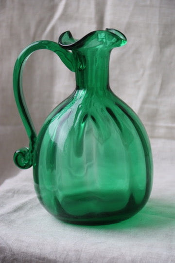 Vintage Dark green hand blown glass pitcher