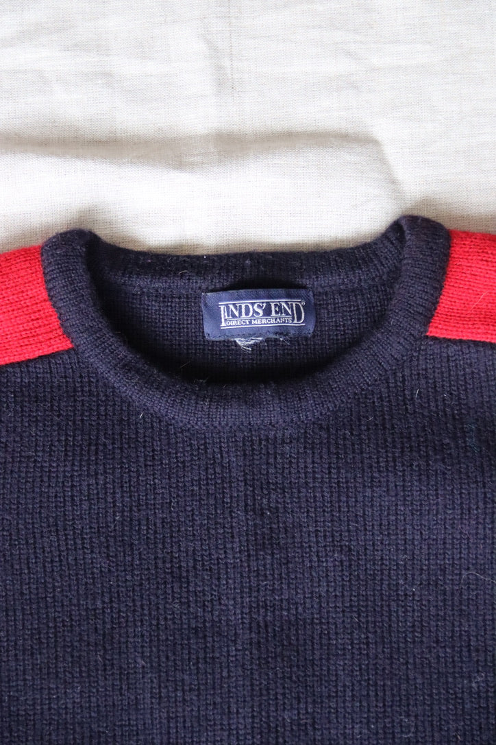 Vintage 90s Land's End Navy Color Block Wool Sweater