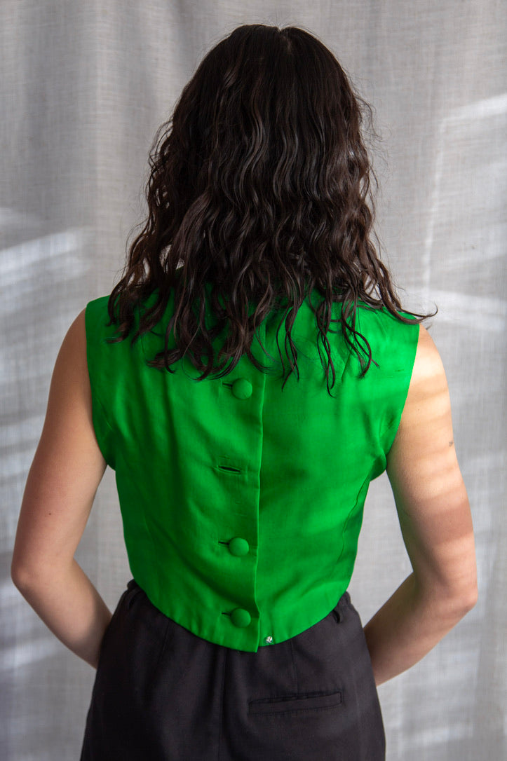 Vintage 60s Green and Cream Matching Jacket and Top Set