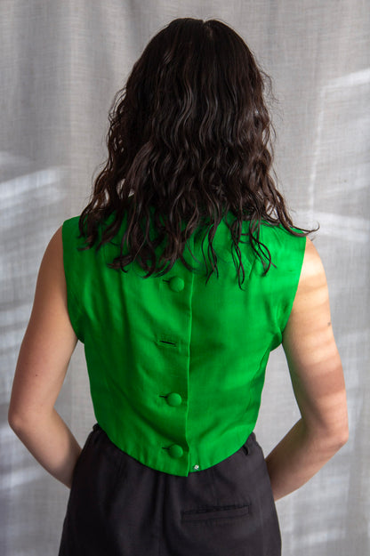 Vintage 60s Green and Cream Matching Jacket and Top Set