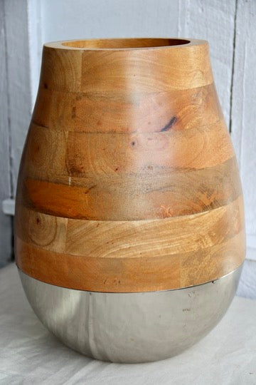 Large Wood and Metal Vase