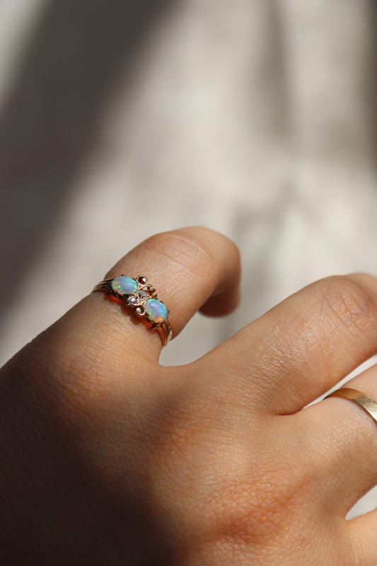 Antique 14K Gold Opal and Diamond Ring - as is