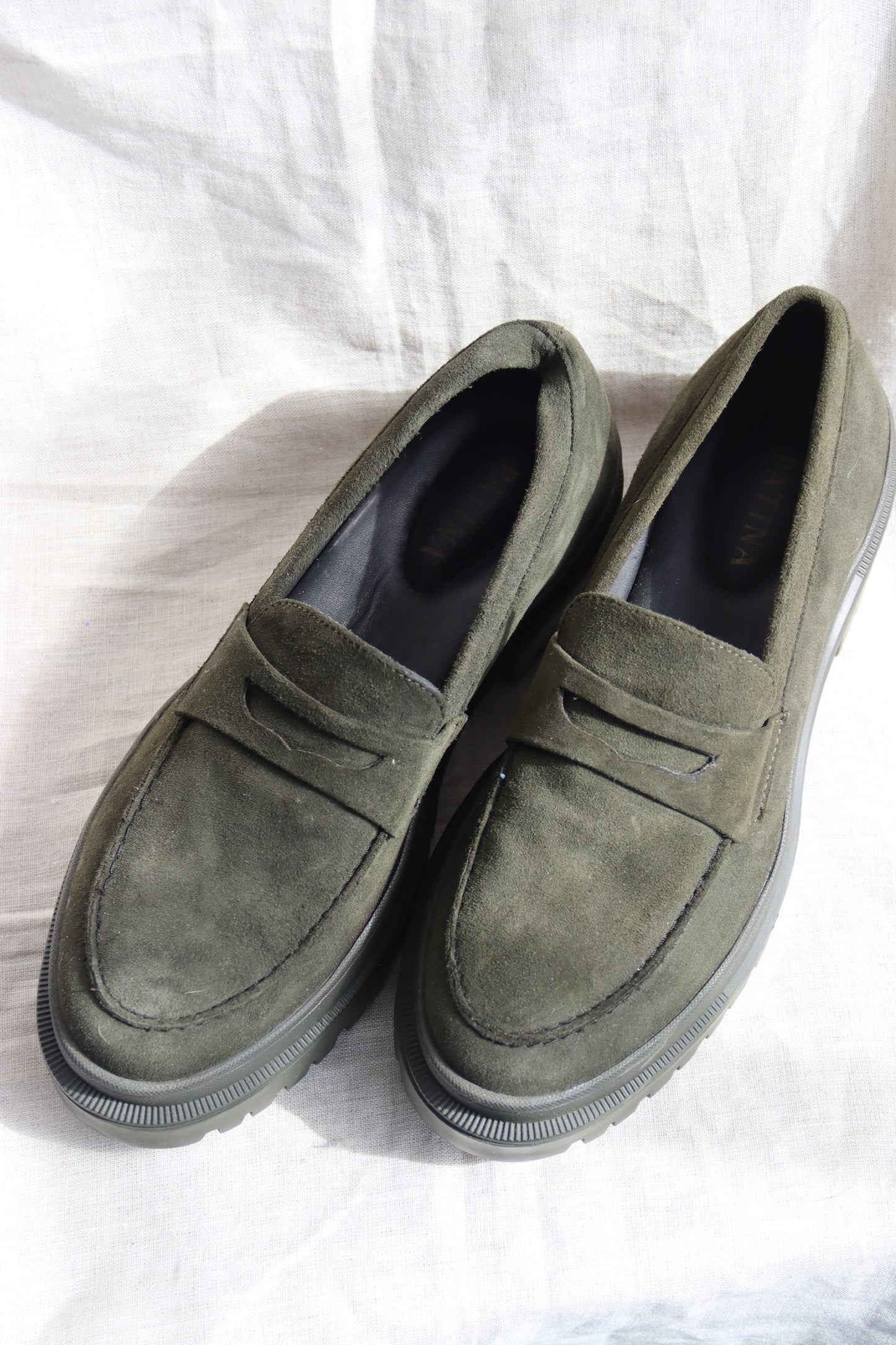 Patina Green Suede Loafers