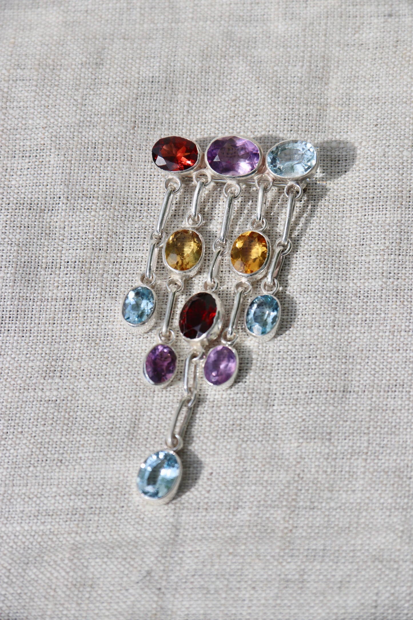 MultiGemstone Drop Pin - Sterling Silver