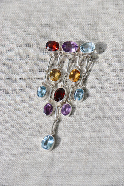 MultiGemstone Drop Pin - Sterling Silver