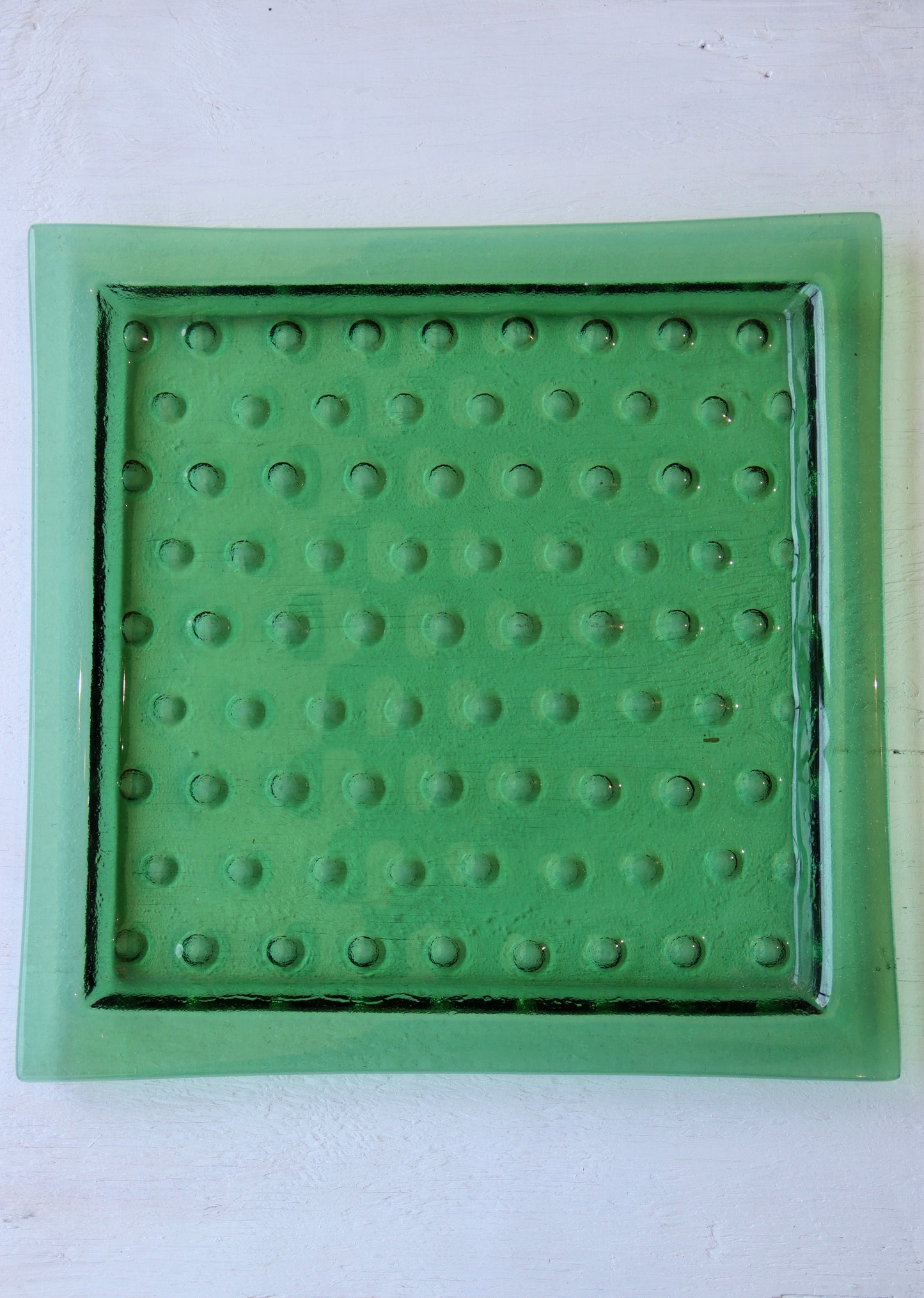 Green Glass Bumpy Square Plate