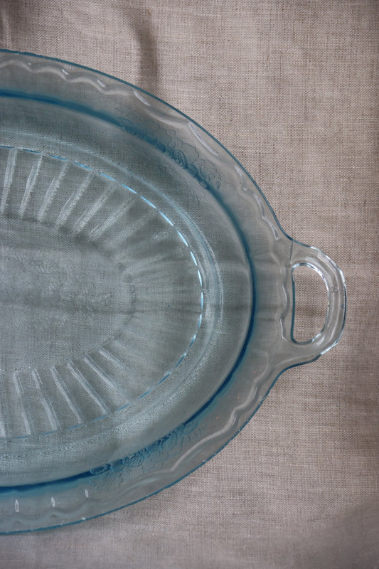 Anchor Hocking Blue Glass Handled Platter