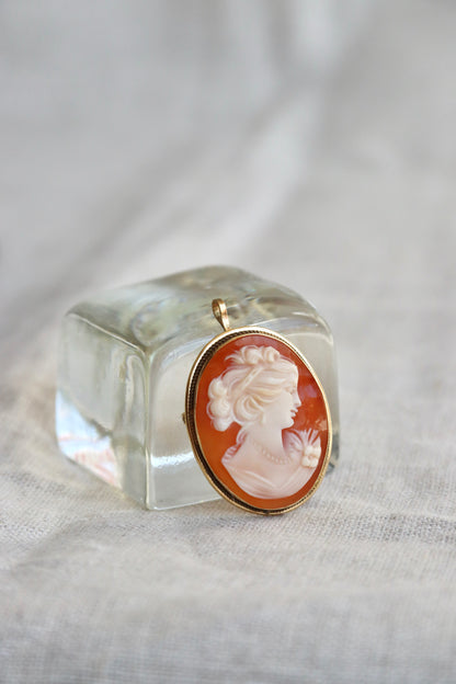 Shell Cameo Converter Brooch - 18K Yellow Gold