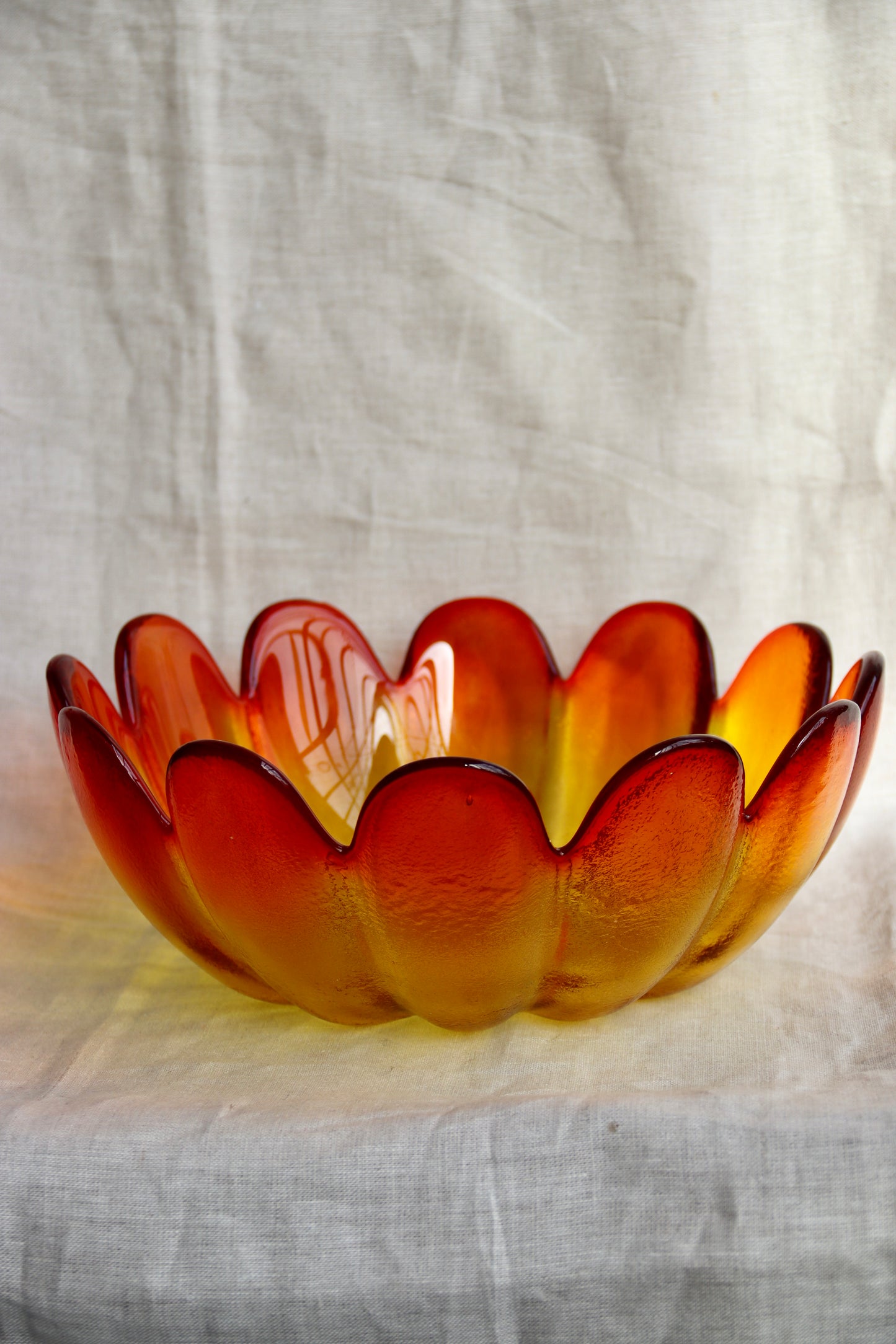 Indiana Glass Amberina Orange Lotus Bowl