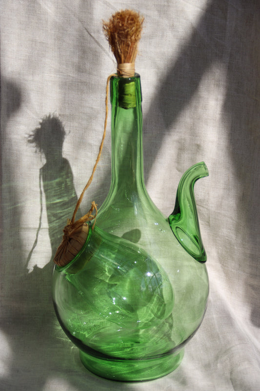 Bright Green Handblown Glass Italian Decanter with Ice Chamber