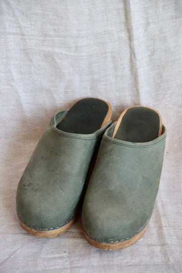 J. Crew Sage Green Leather Clogs