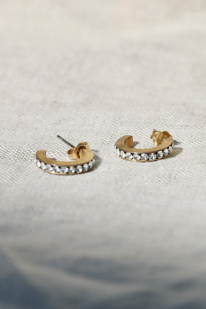 rhinestone gold tone hoop earrings