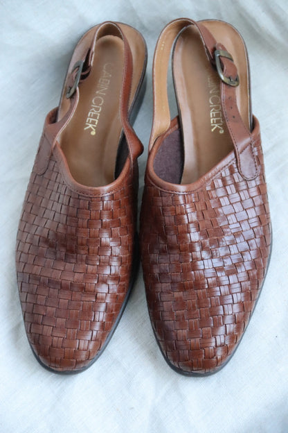 Cabin Creek Brown Leather Woven Slingbacks