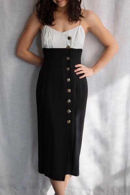 Vintage 90s Virgo II Black and White Dress with Gold Straps