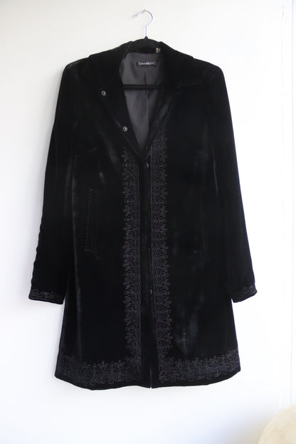 Tahari Embroidered black velvet coat