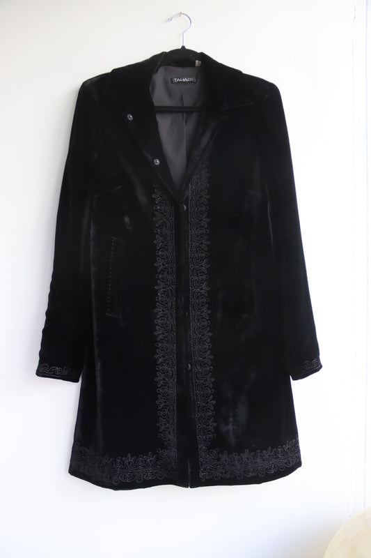 Tahari Embroidered black velvet coat