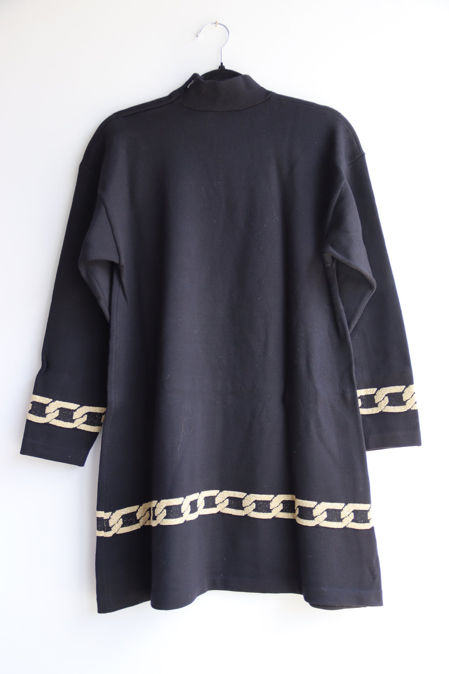 St. John Black Knit Dress w/ Chain Detail