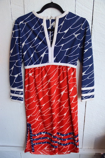 Vintage 60s Neusteters Red and Blue Abstract Patterned Dress