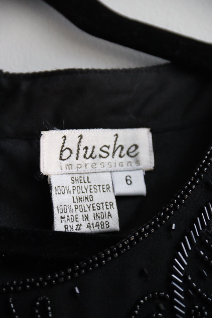 Vintage Blushe Impressions Black Beaded Top