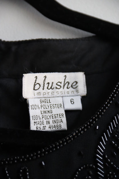 Vintage Blushe Impressions Black Beaded Top