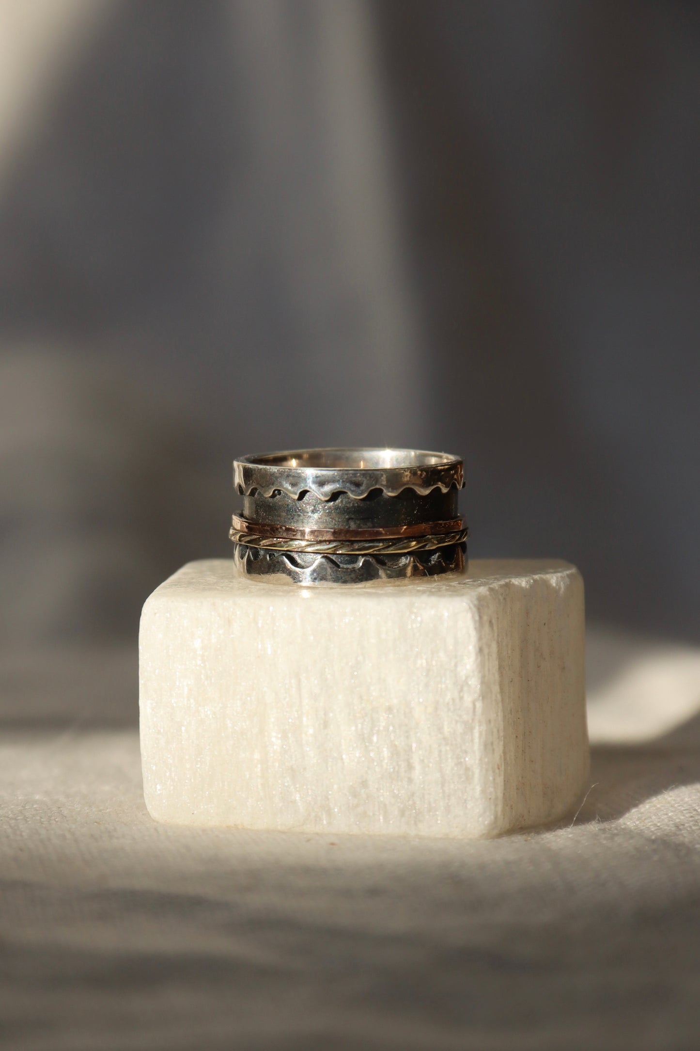Sterling Silver Ring with 18k Two Toned Gold Spinner Details