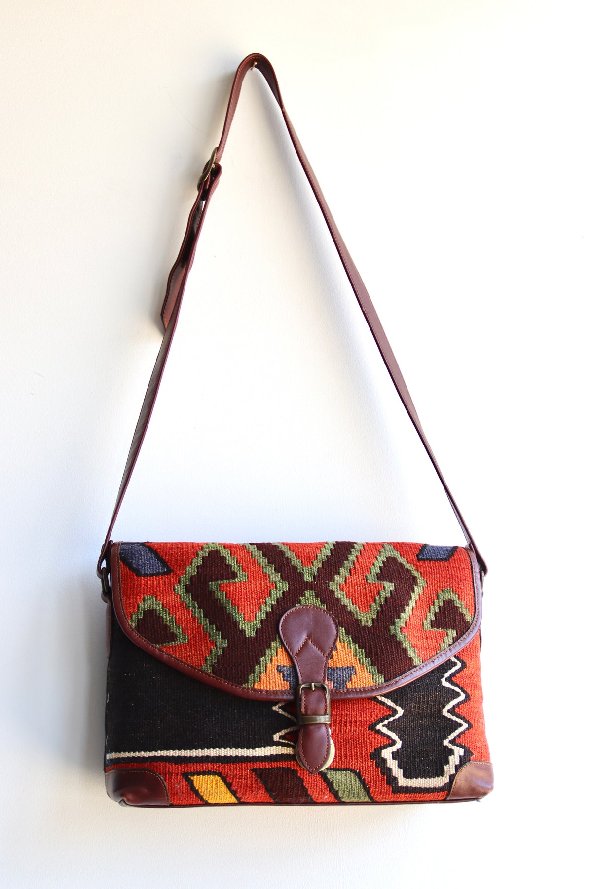 Vintage Yun Art Turkish Kilim and Leather Shoulder Bag