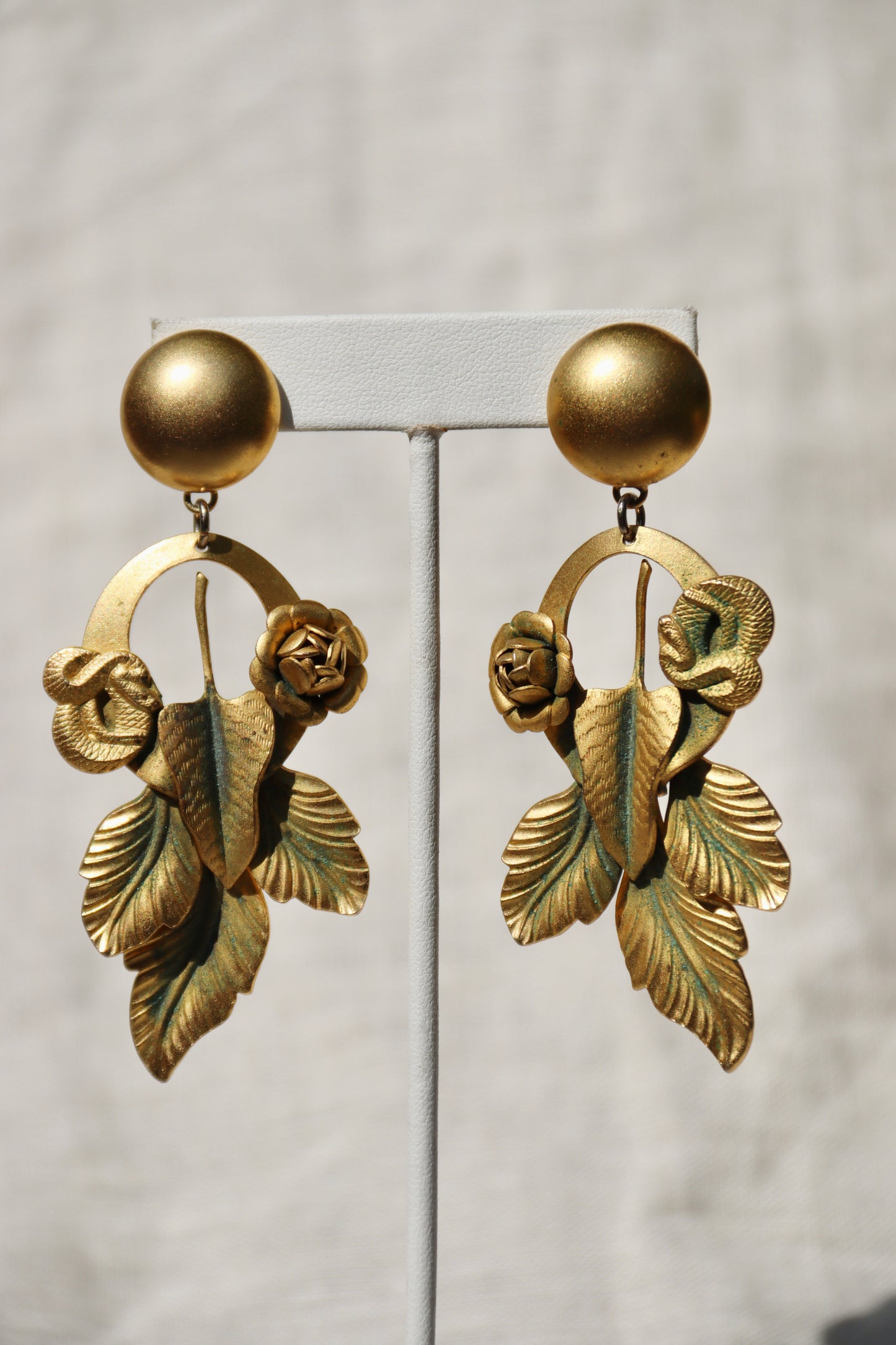 Gold Tone Snake Leaf Earrings