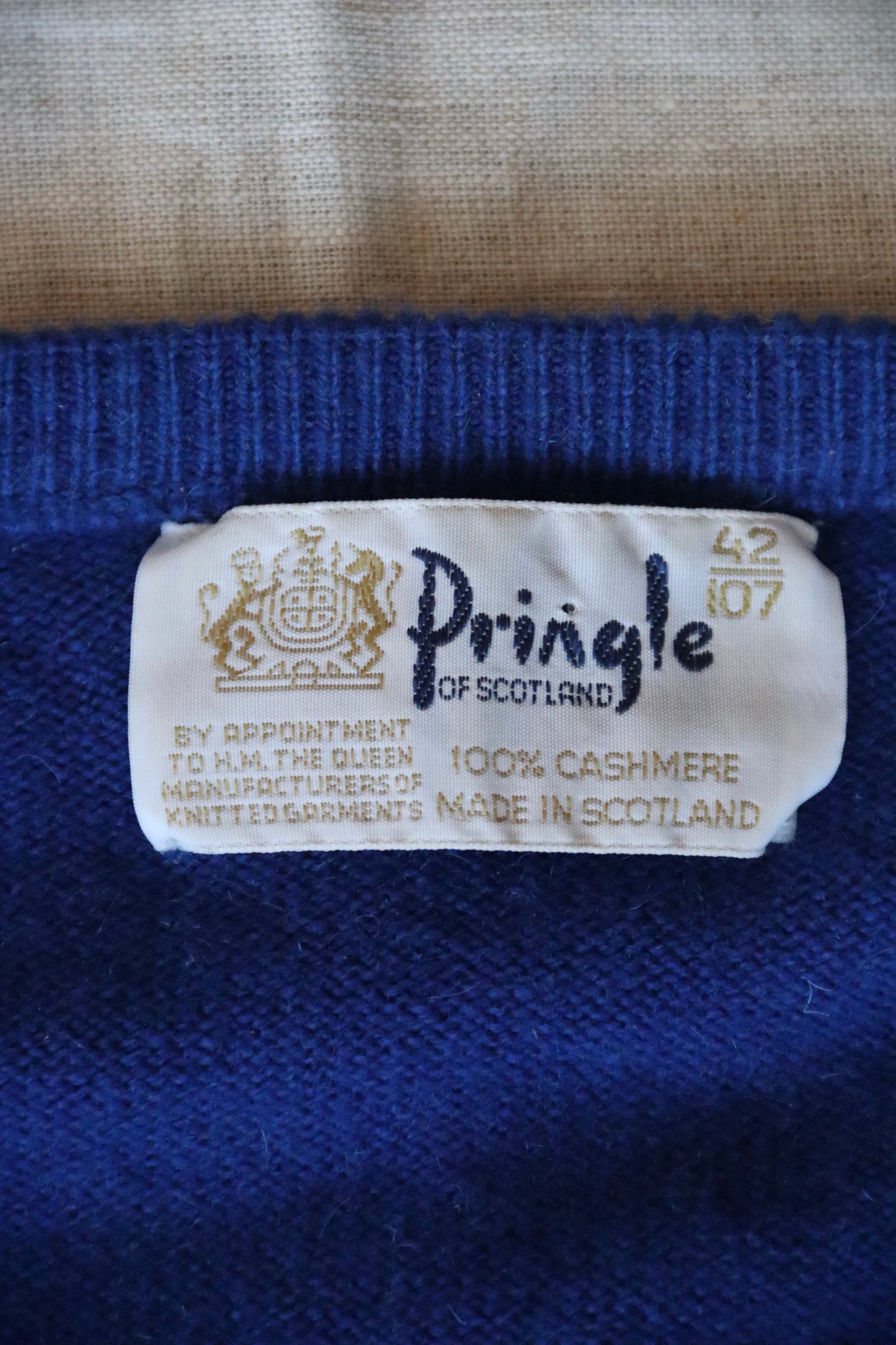 Vintage Pringle of Scotland Blue Cashmere V Neck Sweater