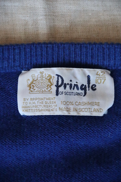 Vintage Pringle of Scotland Blue Cashmere V Neck Sweater