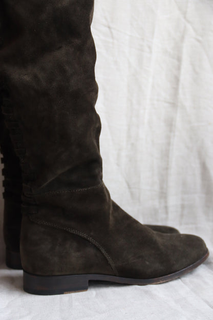 Frye Knee High Lace Up Suede Boots