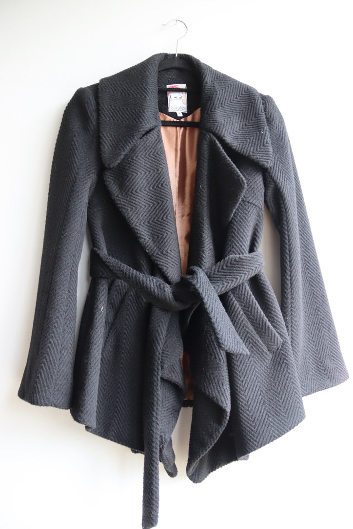 Vintage Yoana Baraschi Black Wool Wrap Coat