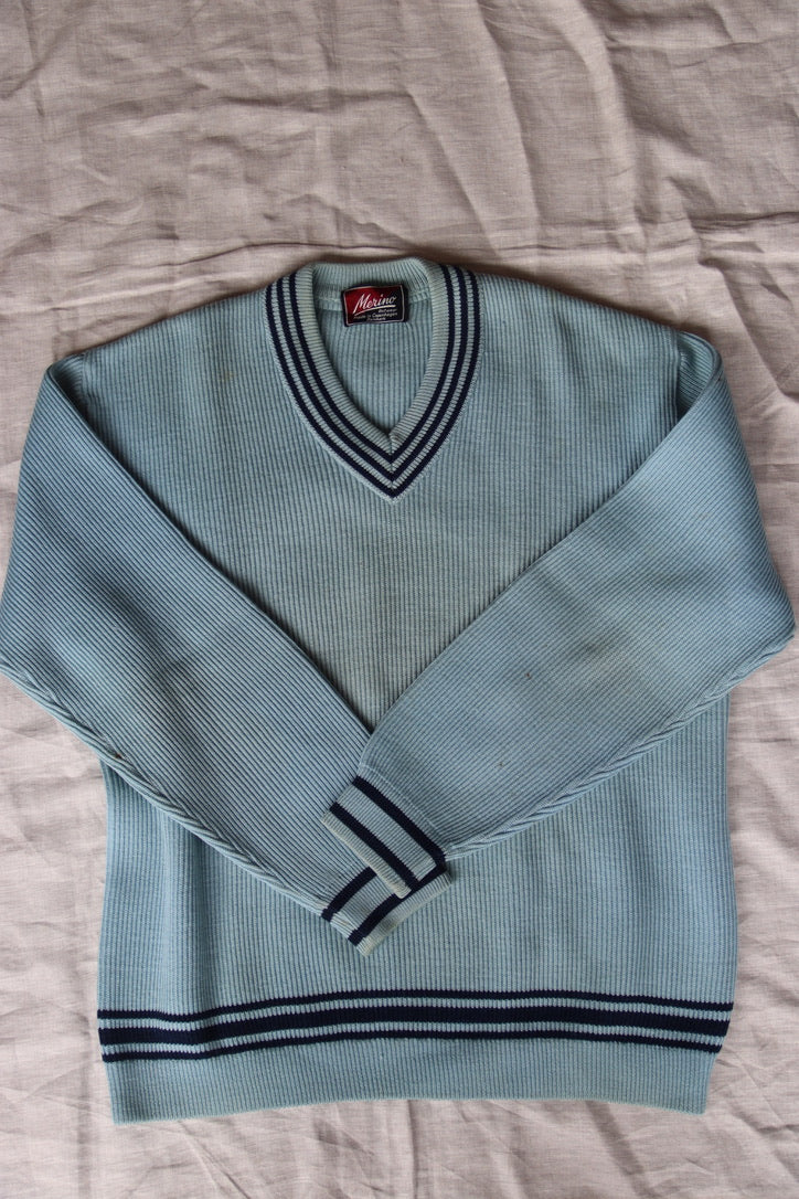 Vintage 50s Blue Merino Wool Sweater